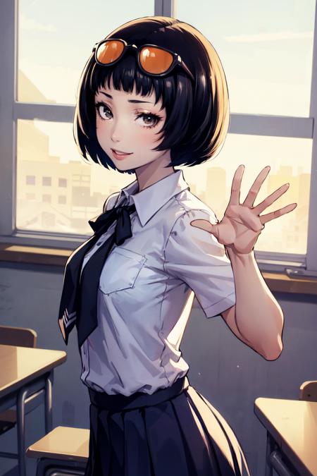 13619-1850597921-masterpiece, best quality, absurdres, 1girl, solo, OhyaIchiko, short hair, bob cut, eyewear on head, classroom, window, school u.png